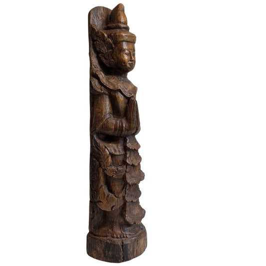 Birmese Nat-figuur Thagyamin – Houten tempelbeeld, 19e eeuw