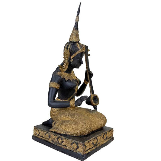 Thaise Muzikant Beeld Brons – Goud Zwart Patina Tempelfiguur