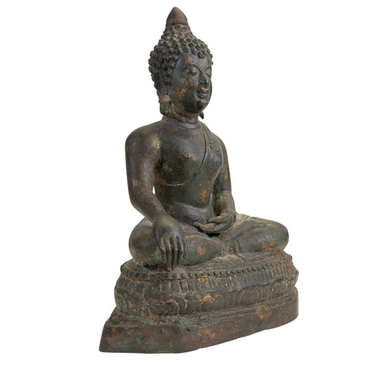 Antiek Ayutthaya Boeddhabeeld in Bhumisparsha Mudra – 17e/18e Eeuw – Museaal Brons