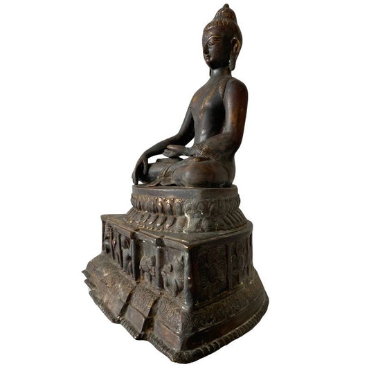 antieke-himalaya-boeddha-detail-troon-dierenpanelen-brons