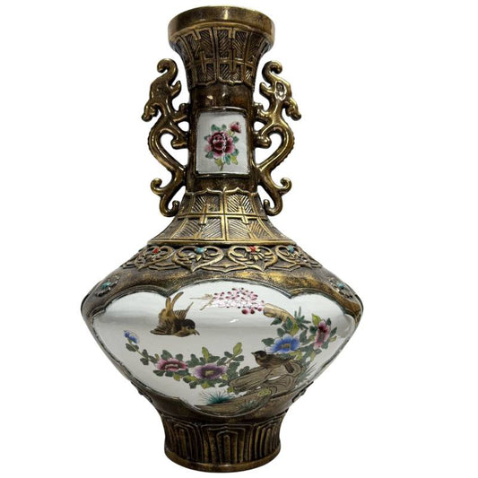 aziatische vaas porselein panelen metaal structuur bloemmotief