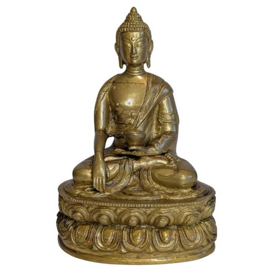 19e-eeuws Tibetaans Boeddhabeeld in brons met doorleefde patina en verguldingsresten