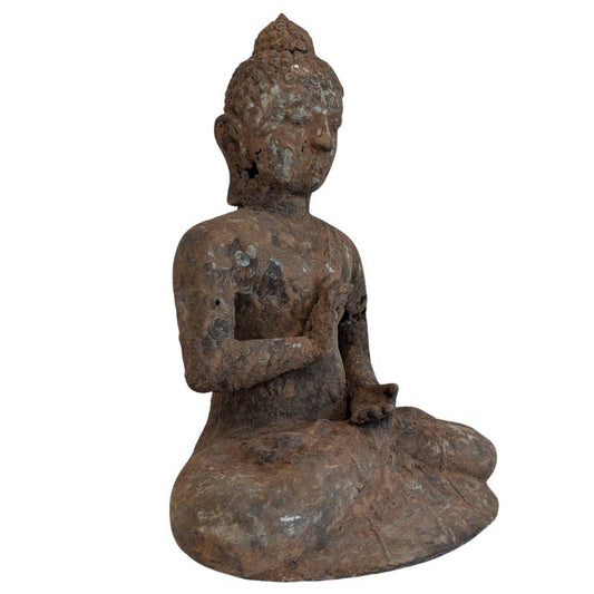 Bronzen Boeddha Myanmar authentiek oud boeddhabeeld meditatie mudra