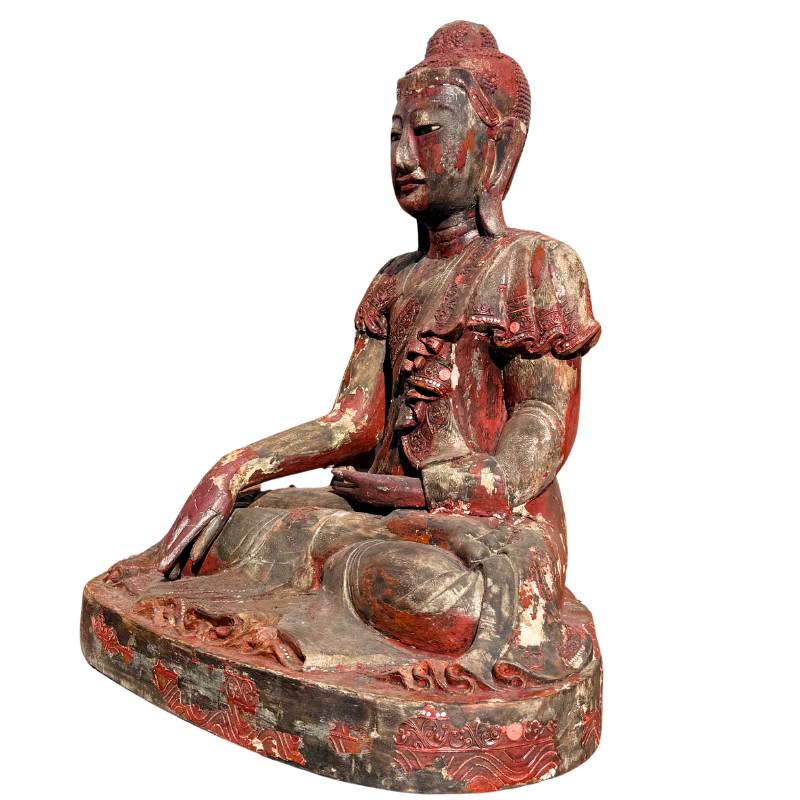 Grote Mandalay Boeddha sculptuur van hout