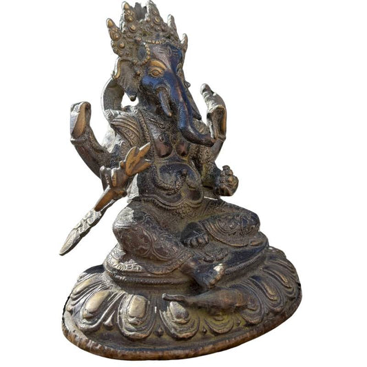 Zwaar massief bronzen Ganesha beeld (2,2 kg) met verfijnde gravures en patina.
