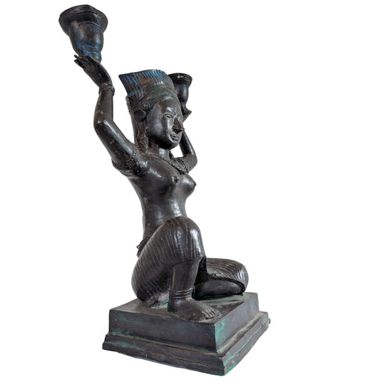 Tempeldanseres beeld brons kandelaar 47,5 cm hoog