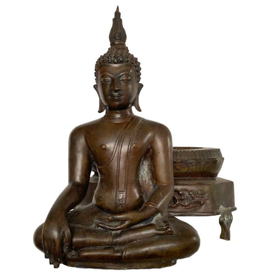 Thaise boeddha bronzen beeld lotus sokkel meditatie