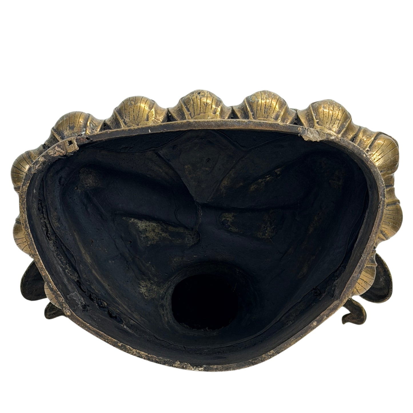 Onderkant van de lotustroon van de antieke Tibetaanse Vajrasattva met historische constructie en ouderdomssporen