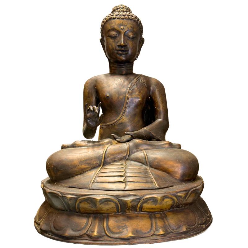Monumentaal antiek Javaans bronzen Boeddhabeeld in Vitarka mudra