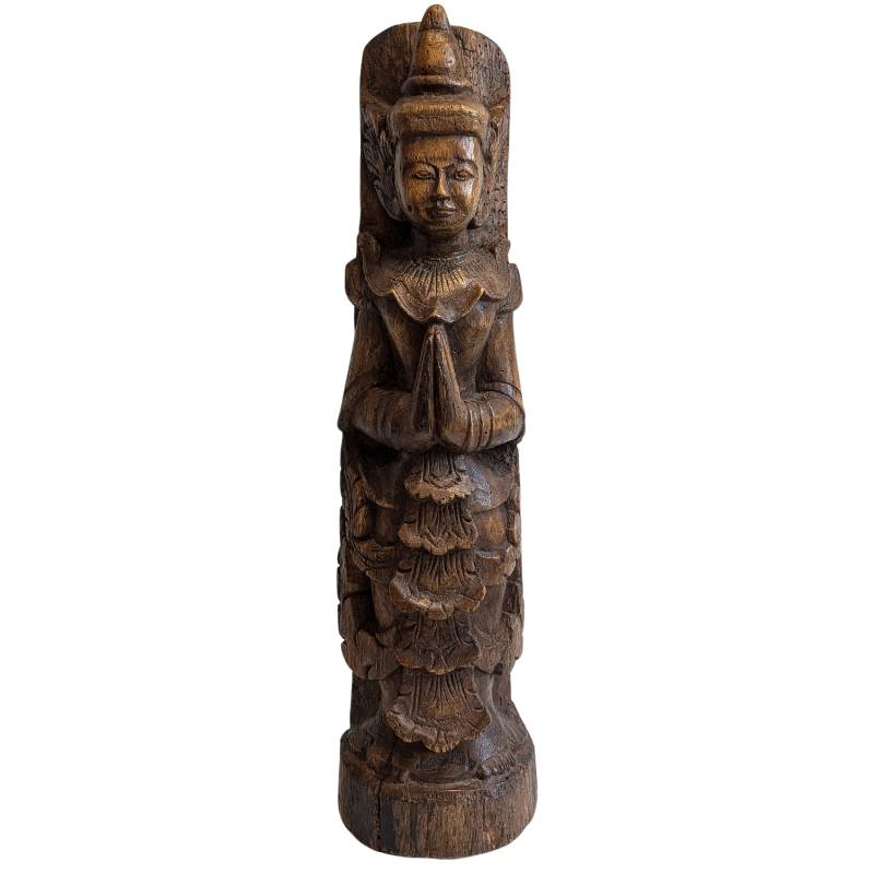 Birmese Nat-figuur Thagyamin – Houten tempelbeeld, 19e eeuw