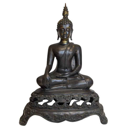 Large Vintage Bronze Thai Buddha Statue - 45cm Sukhothai Style