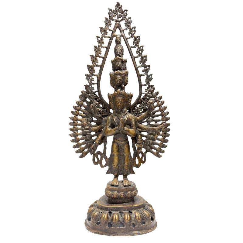 Bronzen Duizendarmige Avalokiteshvara staand beeld uit de Himalaya