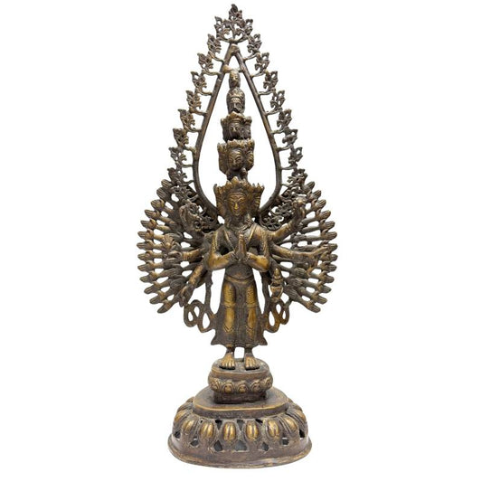Bronzen Duizendarmige Avalokiteshvara staand beeld uit de Himalaya