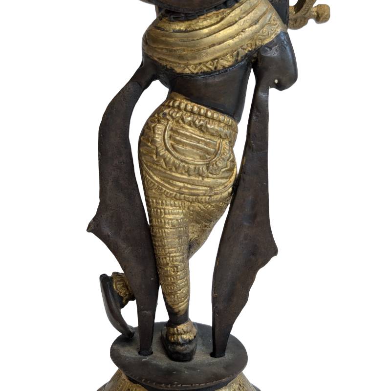 Antiek bronzen Krishna beeld met fluit, India, 19e eeuw