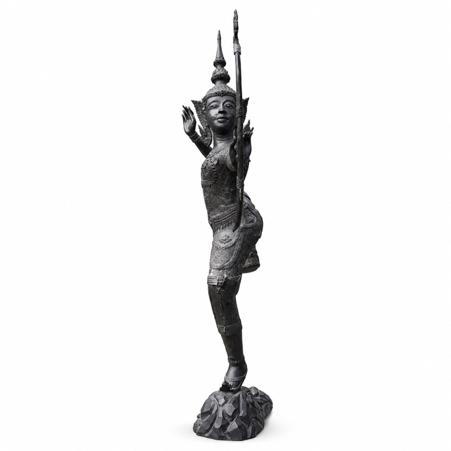 Bronzen Ramakien figuur Phra Ram – detail kroon en oorornamenten