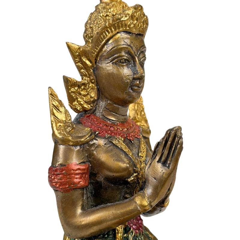 Thaise Thepanom Tempelwachter Beeld – Verguld en Polychroom – Knielende Devote Figuur