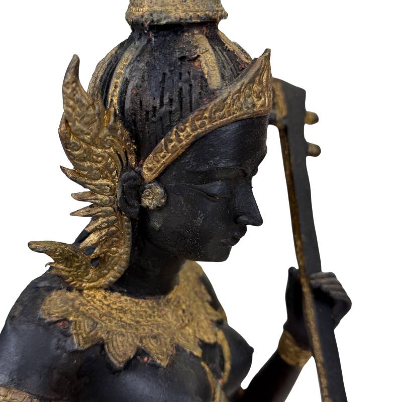 Thaise Muzikant Beeld Brons – Goud Zwart Patina Tempelfiguur