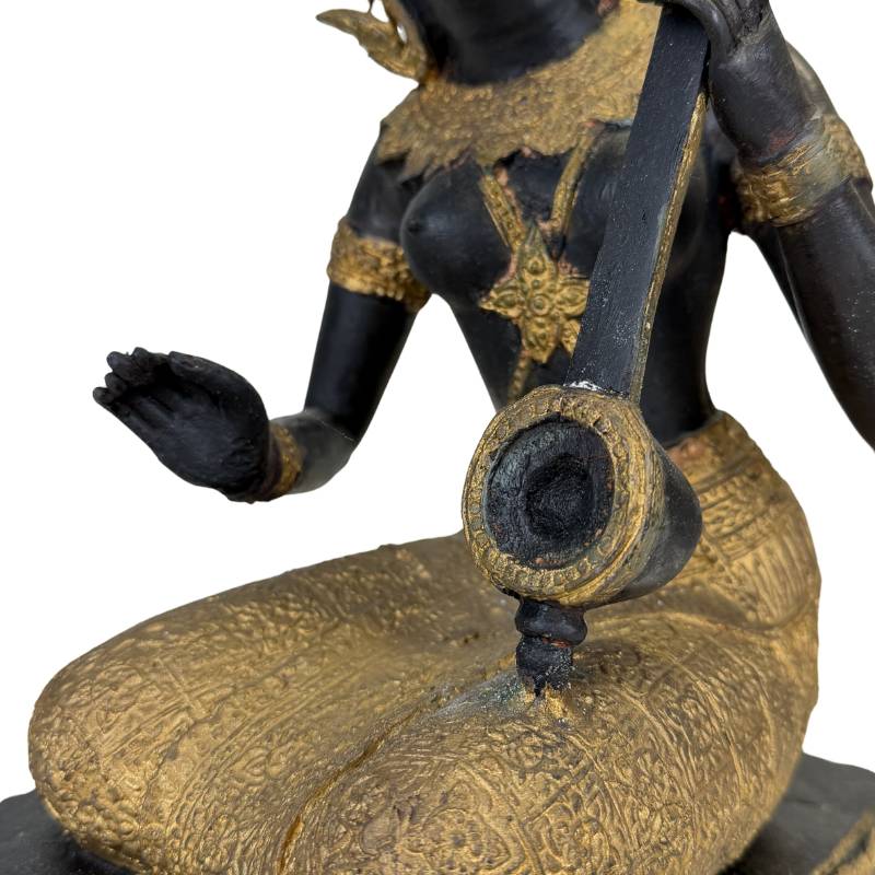 Thaise Muzikant Beeld Brons – Goud Zwart Patina Tempelfiguur