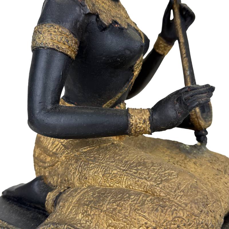 Thaise Muzikant Beeld Brons – Goud Zwart Patina Tempelfiguur