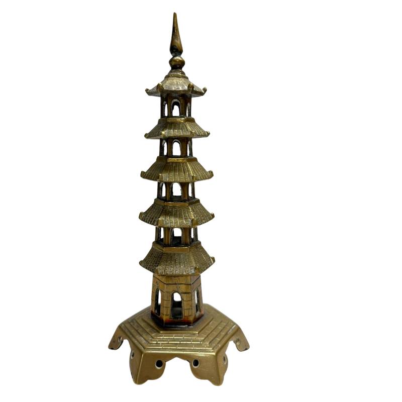 Chinese bronzen altaarset met Medicijnboeddha en twee pagodetorens – opname 6