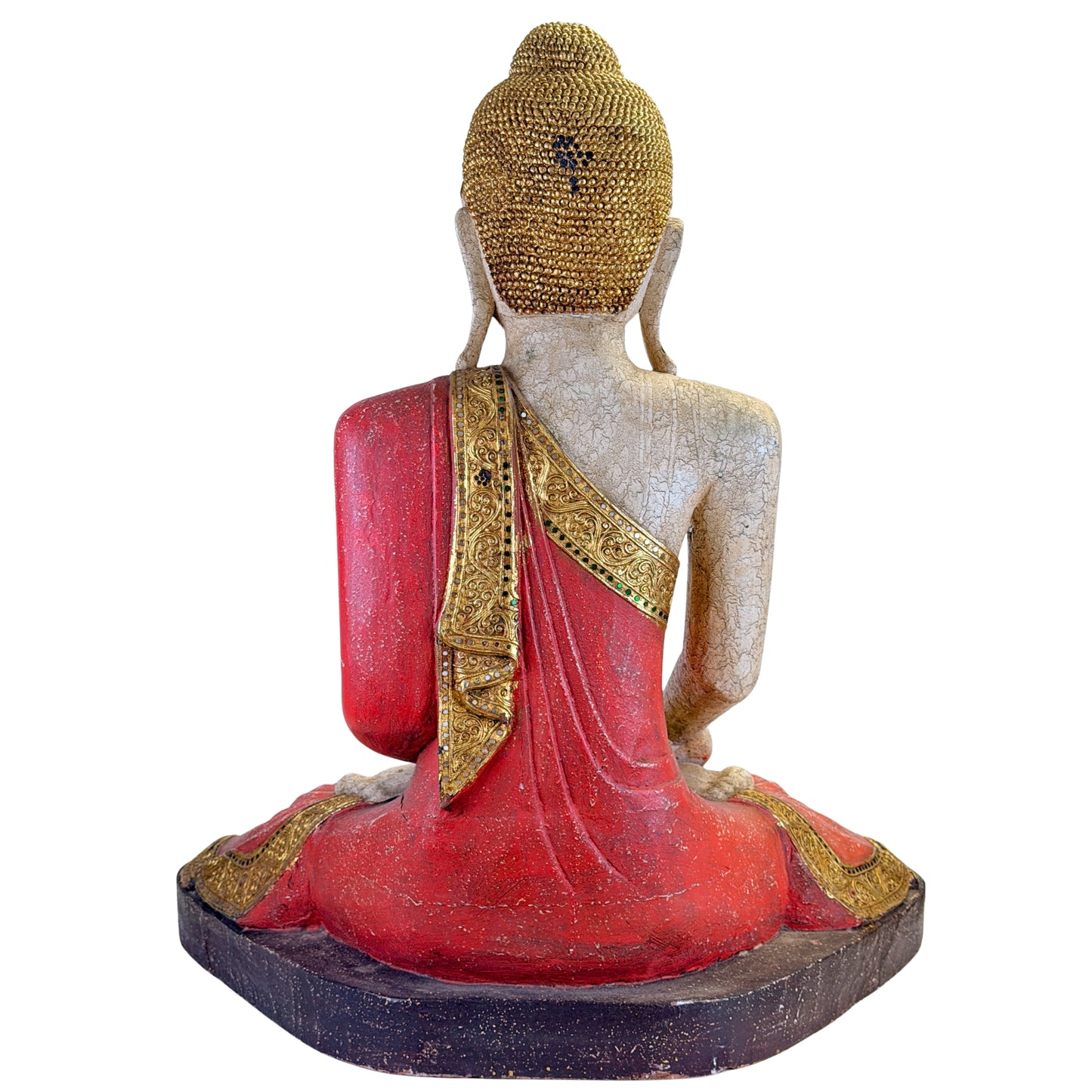 Grote Birmese Mandalay Boeddha met Gouddecoratie – ca. 1970 – 87 cm