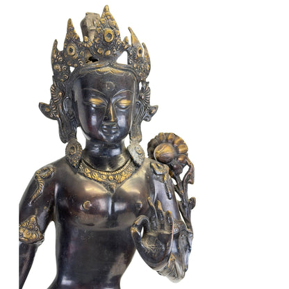 Antieke Nepalese bronzen Groene Tara uit de Newar-traditie – detail
