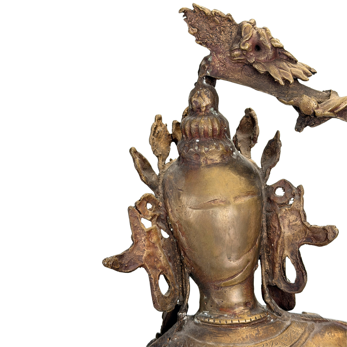 Detail van historische gietverbindingen in de samengestelde Nepalese Mañjuśrī
