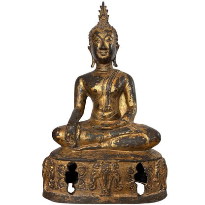 Voorzijde van een zeldzame 18e-eeuwse bronzen Boeddha uit Noord-Thailand.
