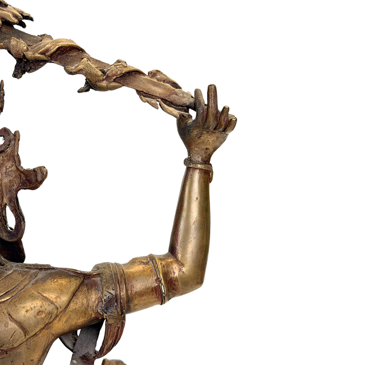 Detail van opengewerkte ornamentiek met historische verliezen op Mañjuśrī