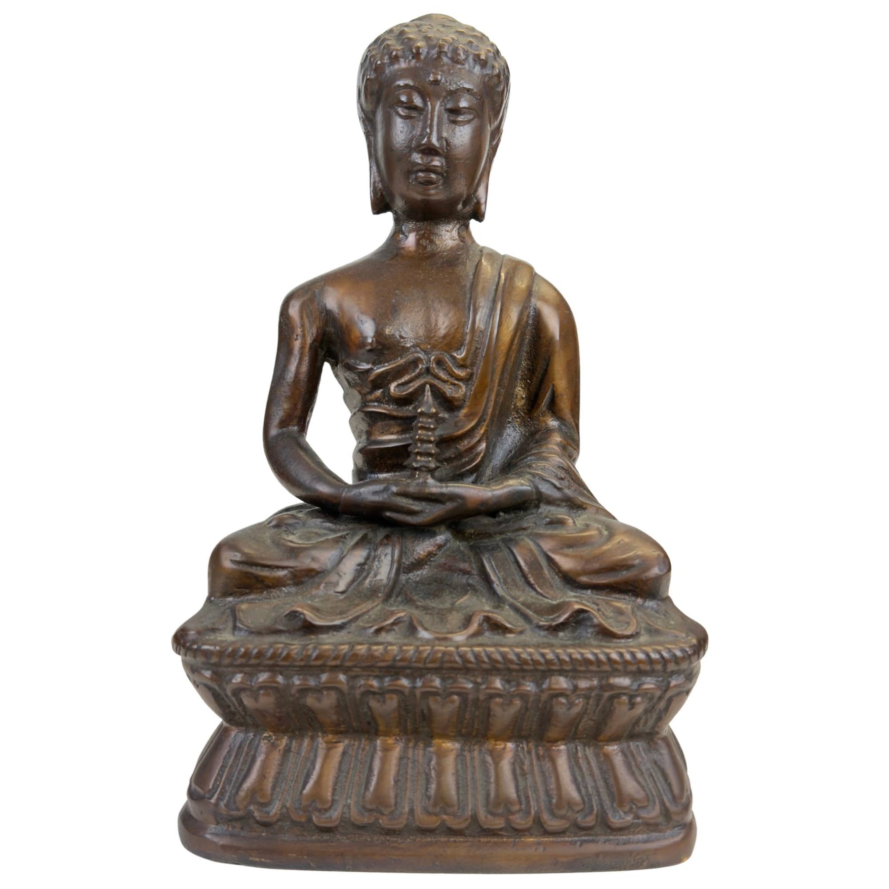 19e-eeuwse bronzen Boeddha met stupa-attribuut in Himalaya stijl, zwaar gegoten beeld van 28 cm
