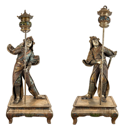 Monumentaal paar Japanse bronzen samurai in Miyao-stijl, 20e eeuw – productfoto 01