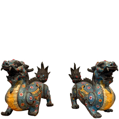 Paar monumentale antieke Chinese Pixiu beschermleeuwen – opname 1