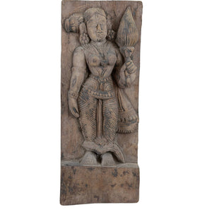 Antiek 18e/19e Eeuws Tempelpaneel – Godin Lakshmi (Sri Devi)