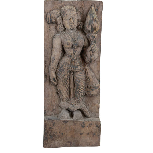 Antiek 18e/19e Eeuws Tempelpaneel – Godin Lakshmi (Sri Devi)