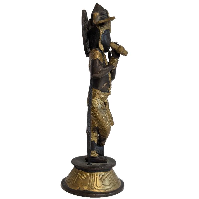 Antiek bronzen Krishna beeld met fluit, India, 19e eeuw