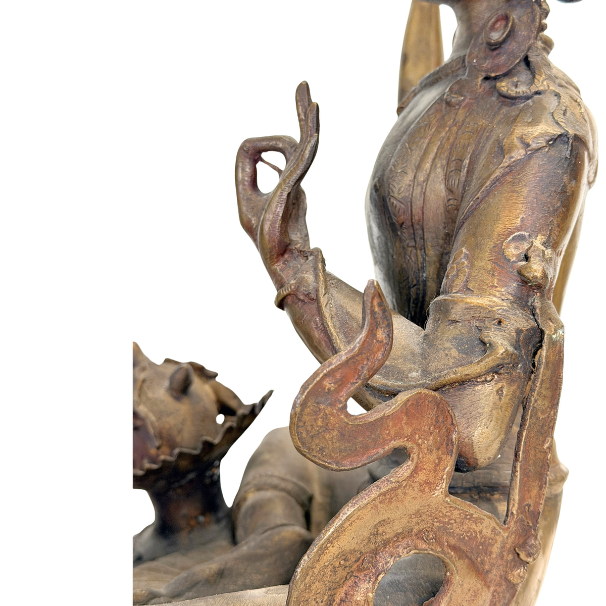 Detail van historische verbinding tussen gegoten onderdelen van Mañjuśrī