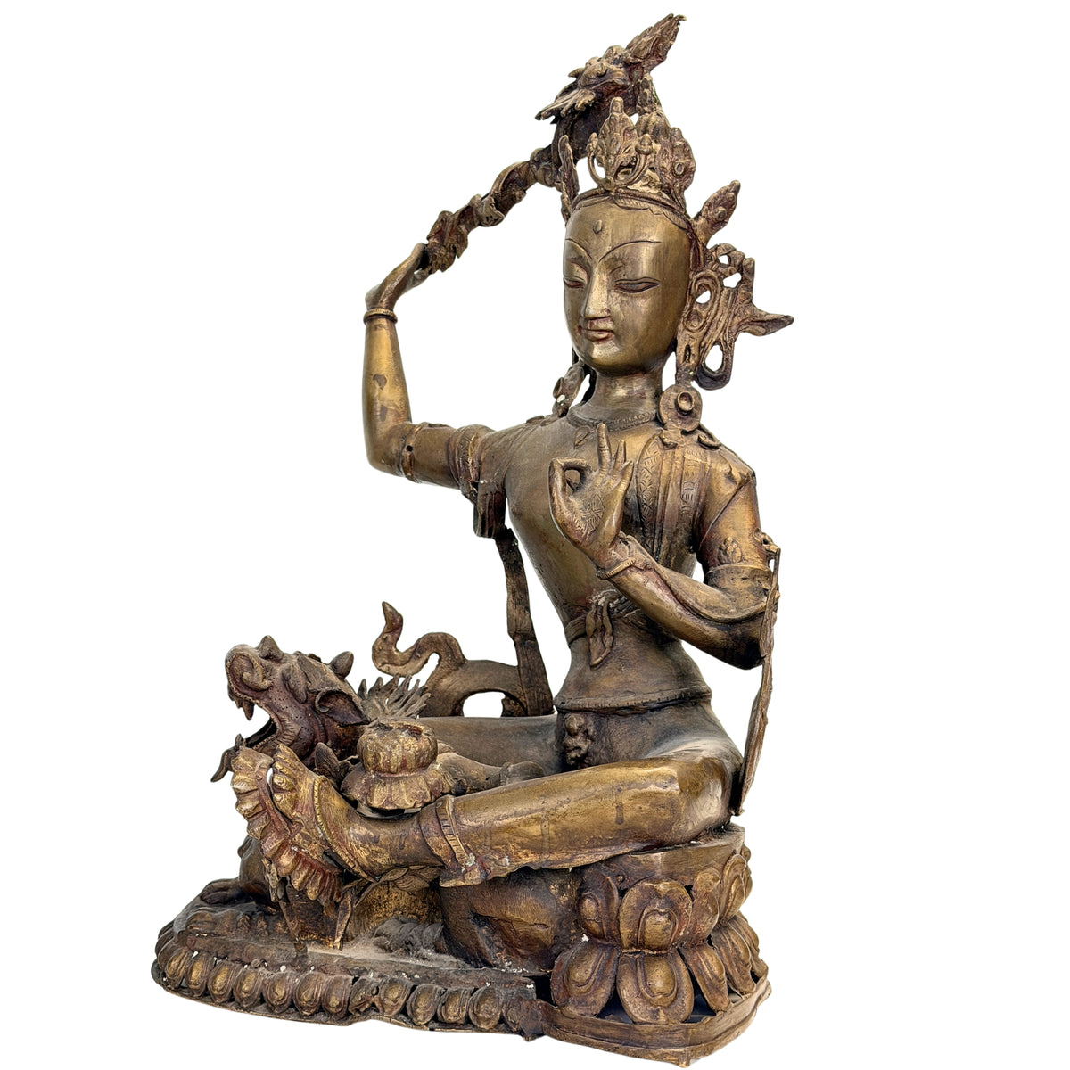 Detail van oude slijtage en ongerestaureerde ornamentiek op Mañjuśrī
