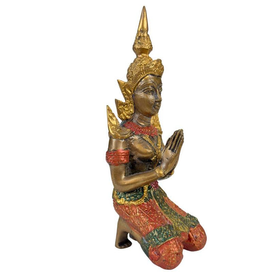 Thaise Thepanom Tempelwachter Beeld – Verguld en Polychroom – Knielende Devote Figuur