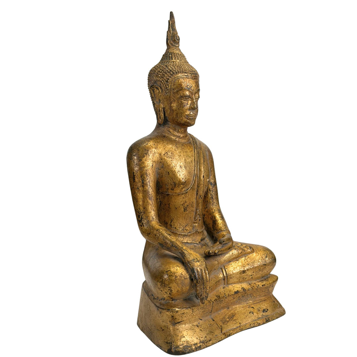 Antiek Thais bronzen Boeddhabeeld in Bhumisparsha mudra – detail