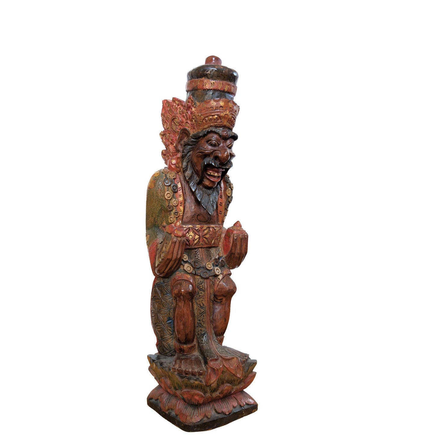 Vintage Balinees Houtsnijwerk – Rishi met Kamandalu – Polychroom – 52 cm