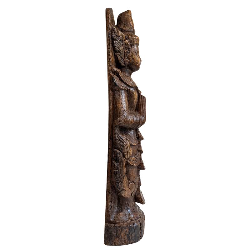 Birmese Nat-figuur Thagyamin – Houten tempelbeeld, 19e eeuw