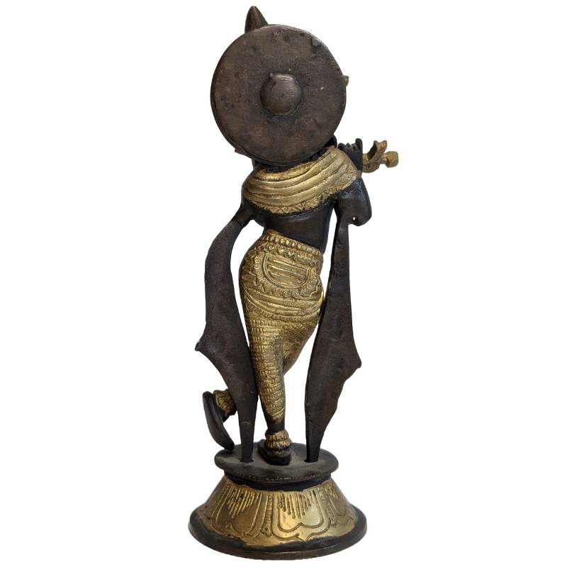 Antiek bronzen Krishna beeld met fluit, India, 19e eeuw