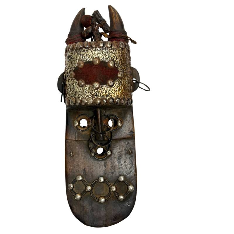 31 cm Antiek Houten Marka Masker Messing | Exclusieve Muurkunst | 500g