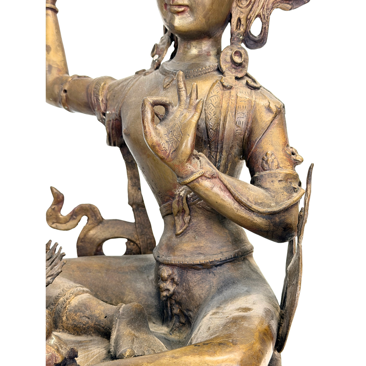 Detail van historische verliezen aan opengewerkte ornamenten van Mañjuśrī