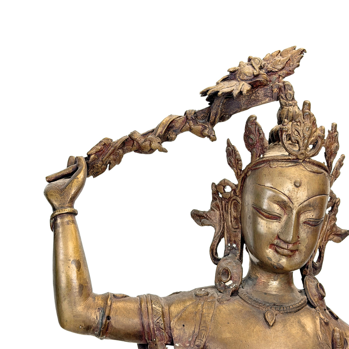 Monumentale Nepalese bronzen Mañjuśrī – rechter zijaanzicht