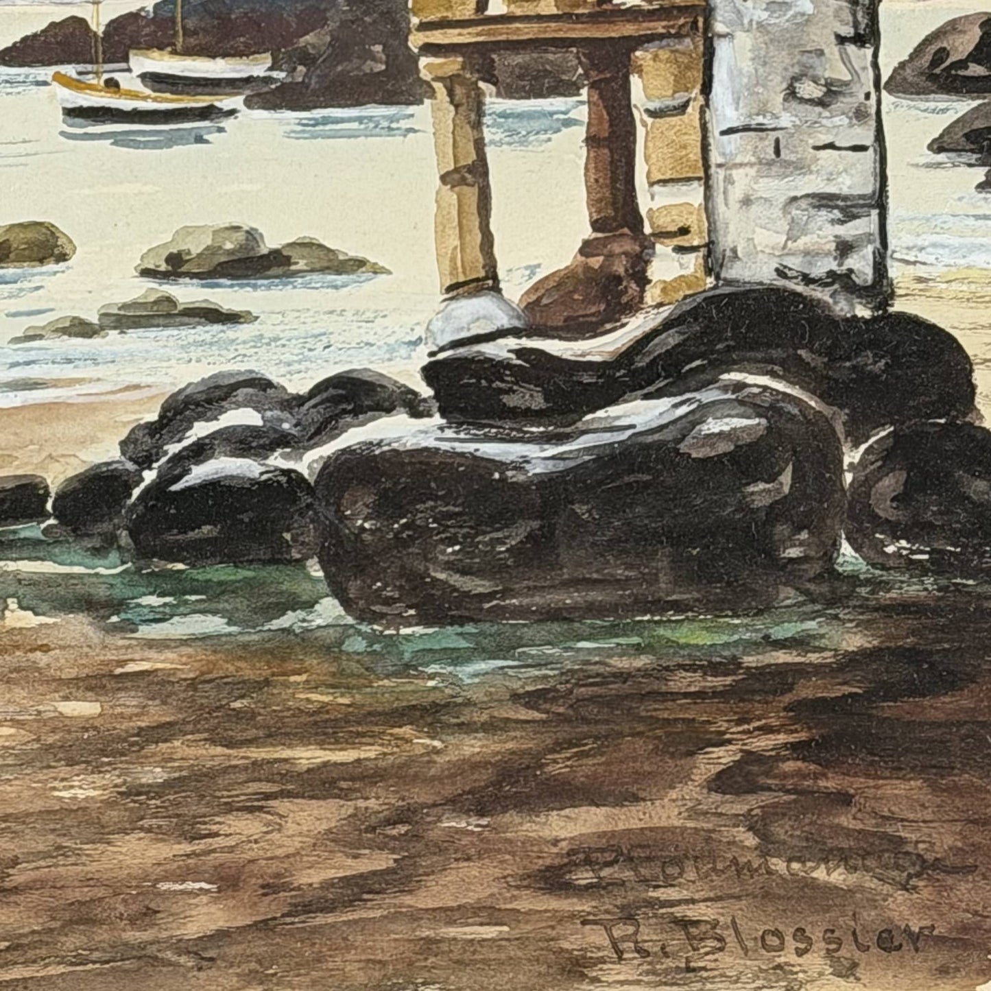 36.5x44 cm Antiek Aquarel Ploumanac'h R. Blossier | Exclusieve Muurkunst | ca. 1920