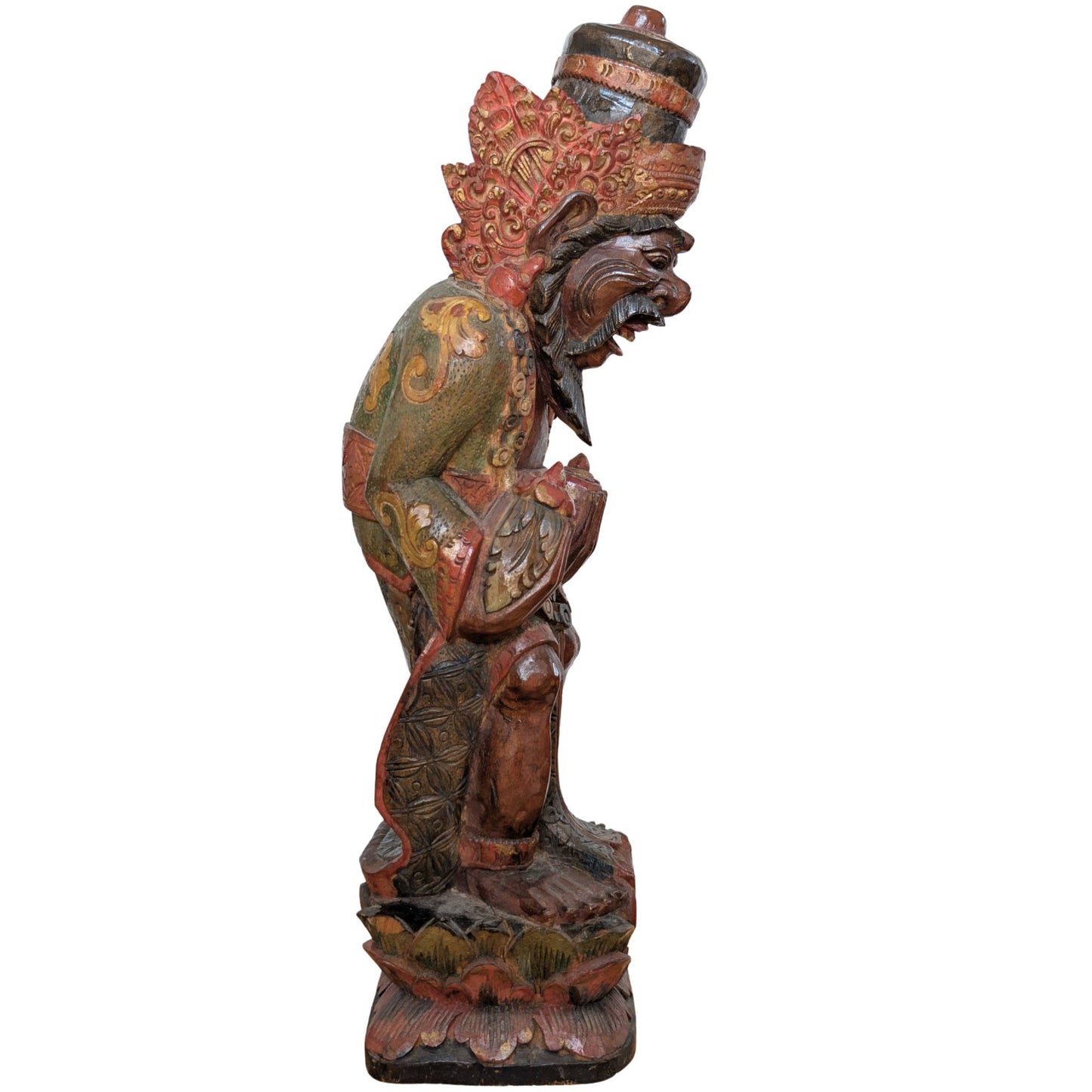 Vintage Balinees Houtsnijwerk – Rishi met Kamandalu – Polychroom – 52 cm