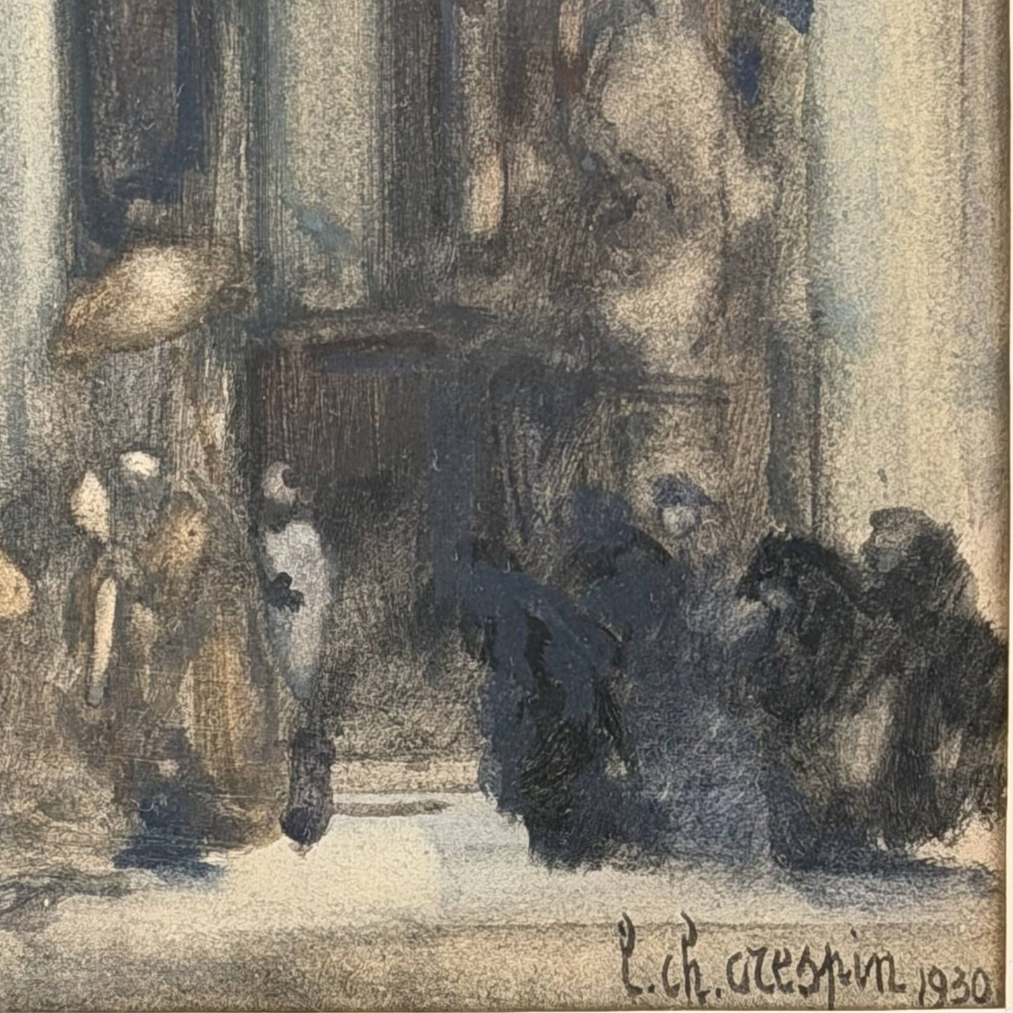 54x43cm Antiek Kerkinterieur Louis-Charles Crespin 1930 | Exclusieve Muurkunst5