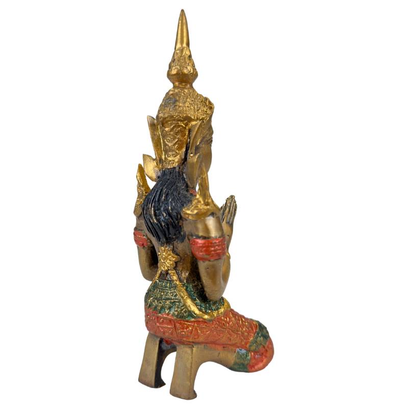 Thaise Thepanom Tempelwachter Beeld – Verguld en Polychroom – Knielende Devote Figuur