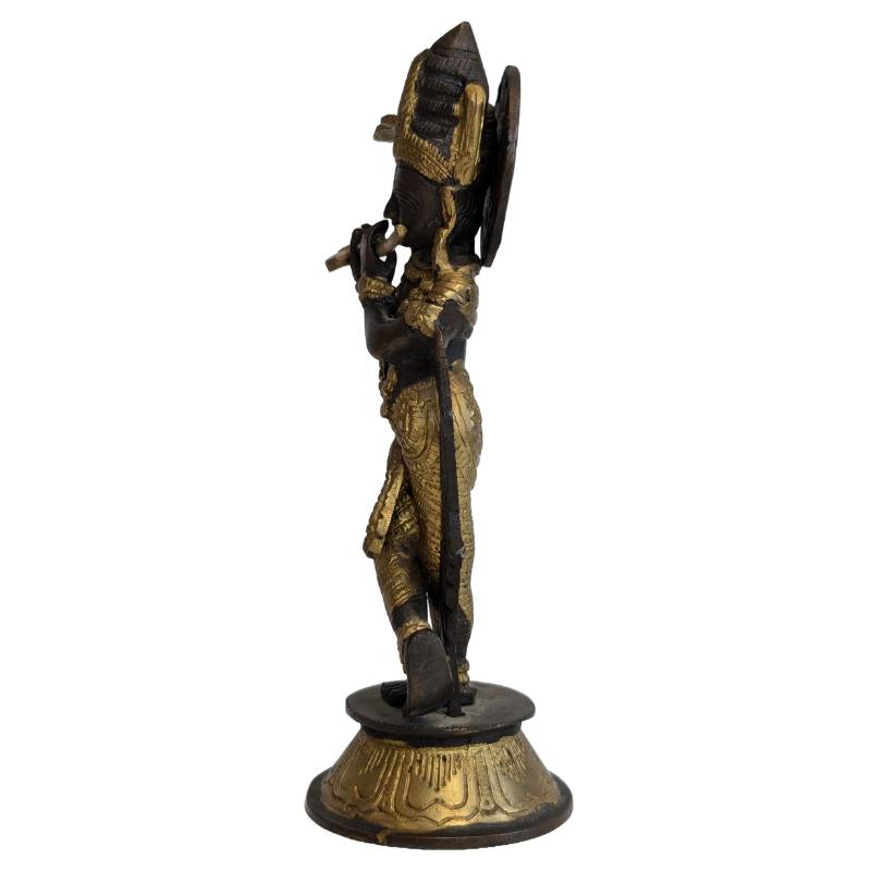 Antiek bronzen Krishna beeld met fluit, India, 19e eeuw